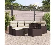 Sodo Sofų Rinkinys su pagalve 7 pcs Ruda Poli ratanas