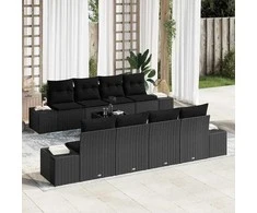 Sofa Sodo Sofų Rinkinys su pagalve 7 pcs Juoda poliratanas