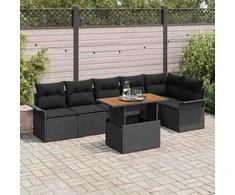 Sodo Sofų Rinkinys su pagalve 7 pcs Juoda poliratanas