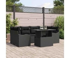 Sodo Sofų Rinkinys su pagalve 7 pcs Juoda Poli ratanas