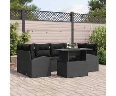 Sodo Sofų Rinkinys su pagalve 7 pcs Juoda Poli ratanas