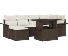 Sodo Sofų Rinkinys su pagalve 7 pcs Ruda Poli ratanas