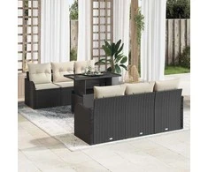 Sodo Sofų Rinkinys su pagalve 7 pcs Juoda Poli ratanas