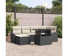 Sodo Sofų Rinkinys su pagalve 7 pcs Juoda ir kreminė
