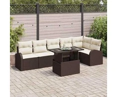 Sodo Sofų Rinkinys su pagalve 7 pcs Ruda Poli ratanas