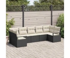 Sodo Sofų Rinkinys su pagalve 7 pcs Juoda ir Balta poliratanas