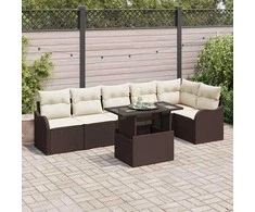 Sodo Sofų Rinkinys su pagalve 7 pcs Ruda Poli ratanas