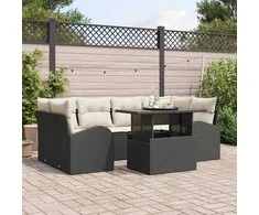 Sodo Sofų Rinkinys su pagalve 7 pcs Juoda Poli ratanas