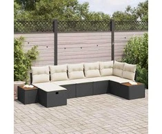 Sodo Sofų Rinkinys su pagalve 7 pcs Juoda Poli ratanas