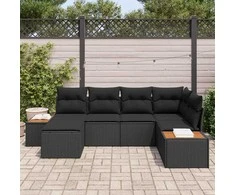 Sodo Sofų Rinkinys su pagalve 7 pcs Juoda Poliratanas