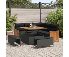 Sodo Sofų Rinkinys su pagalve 8 pcs Juoda