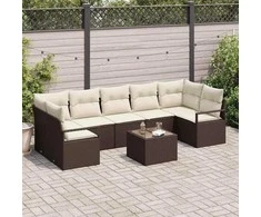 Sodo Sofų Rinkinys su pagalve 8 pcs Ruda ir grietinėlė
