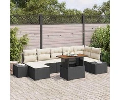 Sodo Sofų Rinkinys su pagalve 8 pcs Juoda ir kreminė