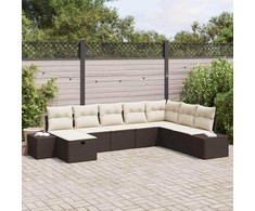 Sodo Sofų Rinkinys su pagalve 8 pcs Ruda Poli ratanas