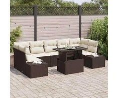 Sodo Sofų Rinkinys su pagalve 8 pcs Ruda ir grietinėlė