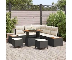 Sodo Sofų Rinkinys su pagalve 8 pcs Juoda Poli ratanas