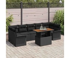 Sodo Sofų Rinkinys su pagalve 8 pcs Juoda