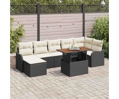 Sodo Sofų Rinkinys su pagalve 8 pcs Juoda ir kreminė