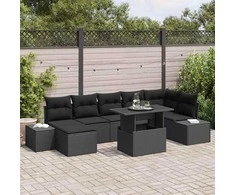 Sodo Sofų Rinkinys su pagalve 8 pcs Juoda