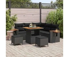 Sodo Sofų Rinkinys su pagalve 8 pcs Juoda
