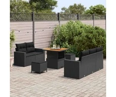 Sodo Sofų Rinkinys su pagalve 8 pcs Juoda poliratanas