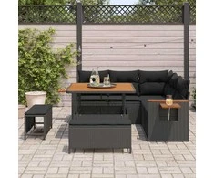 Sodo Sofų Rinkinys su pagalve 8 pcs Juoda