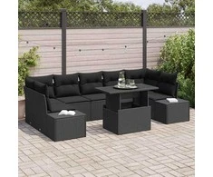 Sodo Sofų Rinkinys su pagalve 8 pcs Juoda