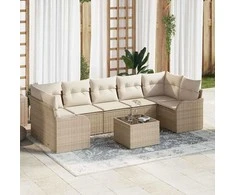 Sofa Sodo Sofų Rinkinys su pagalve 8 pcs Bežinė ir kreminė