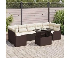 Sodo Sofų Rinkinys su pagalve 8 pcs Ruda Poli ratanas