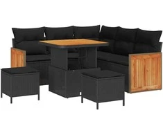 Sodo Sofų Rinkinys su pagalve 8 pcs Juoda