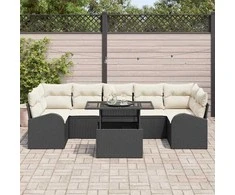 Sodo Sofų Rinkinys su pagalve 8 pcs Juoda Poli ratanas