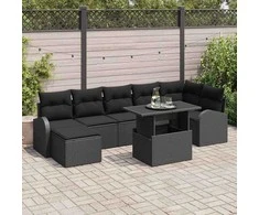 Sodo Sofų Rinkinys su pagalve 8 pcs Juoda