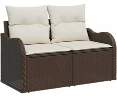 Sodo Sofų Rinkinys su pagalve 8 pcs Ruda ir grietinėlė