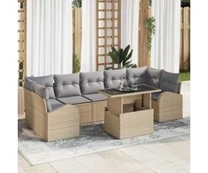 Sodo Sofų Rinkinys su pagalve 8 pcs Smėlio Poli ratanas