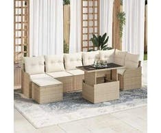 Sodo Sofų Rinkinys su pagalve 8 pcs Smėlio Poli ratanas
