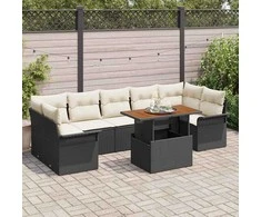 Sodo Sofų Rinkinys su pagalve 8 pcs Juoda ir kreminė