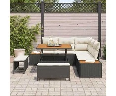 Sodo Sofų Rinkinys su pagalve 8 pcs Juoda Poli ratanas