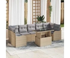 Sodo Sofų Rinkinys su pagalve 8 pcs Smėlio Poli ratanas