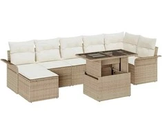 Sodo Sofų Rinkinys su pagalve 8 pcs Smėlio Poli ratanas