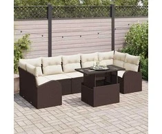 Sodo Sofų Rinkinys su pagalve 8 pcs Ruda Poli ratanas