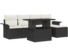 Sodo Sofų Rinkinys su pagalve 8 pcs Juoda Poli ratanas