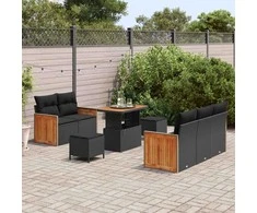 Sodo Sofų Rinkinys su pagalve 8 pcs Juoda