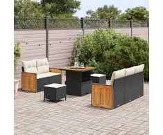 Sodo Sofų Rinkinys su pagalve 8 pcs Juoda ir kreminė
