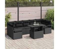 Sodo Sofų Rinkinys su pagalve 8 pcs Juoda poliratanas