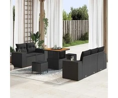 Sofa Sodo Sofų Rinkinys su pagalve 8 pcs Juoda Poli ratanas