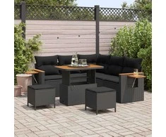 Sodo Sofų Rinkinys su pagalve 8 pcs Juoda