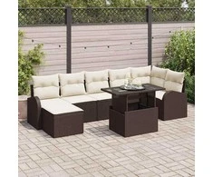 Sodo Sofų Rinkinys su pagalve 8 pcs Ruda ir kreminė