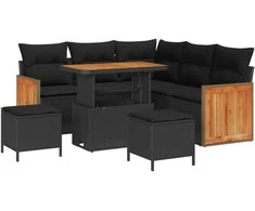 Sodo Sofų Rinkinys su pagalve 8 pcs Juoda