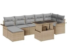Sodo Sofų Rinkinys su pagalve 8 pcs Smėlio Poli ratanas
