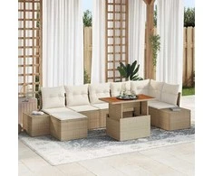 Sodo Sofų Rinkinys su pagalve 8 pcs Bežinė ir kreminė